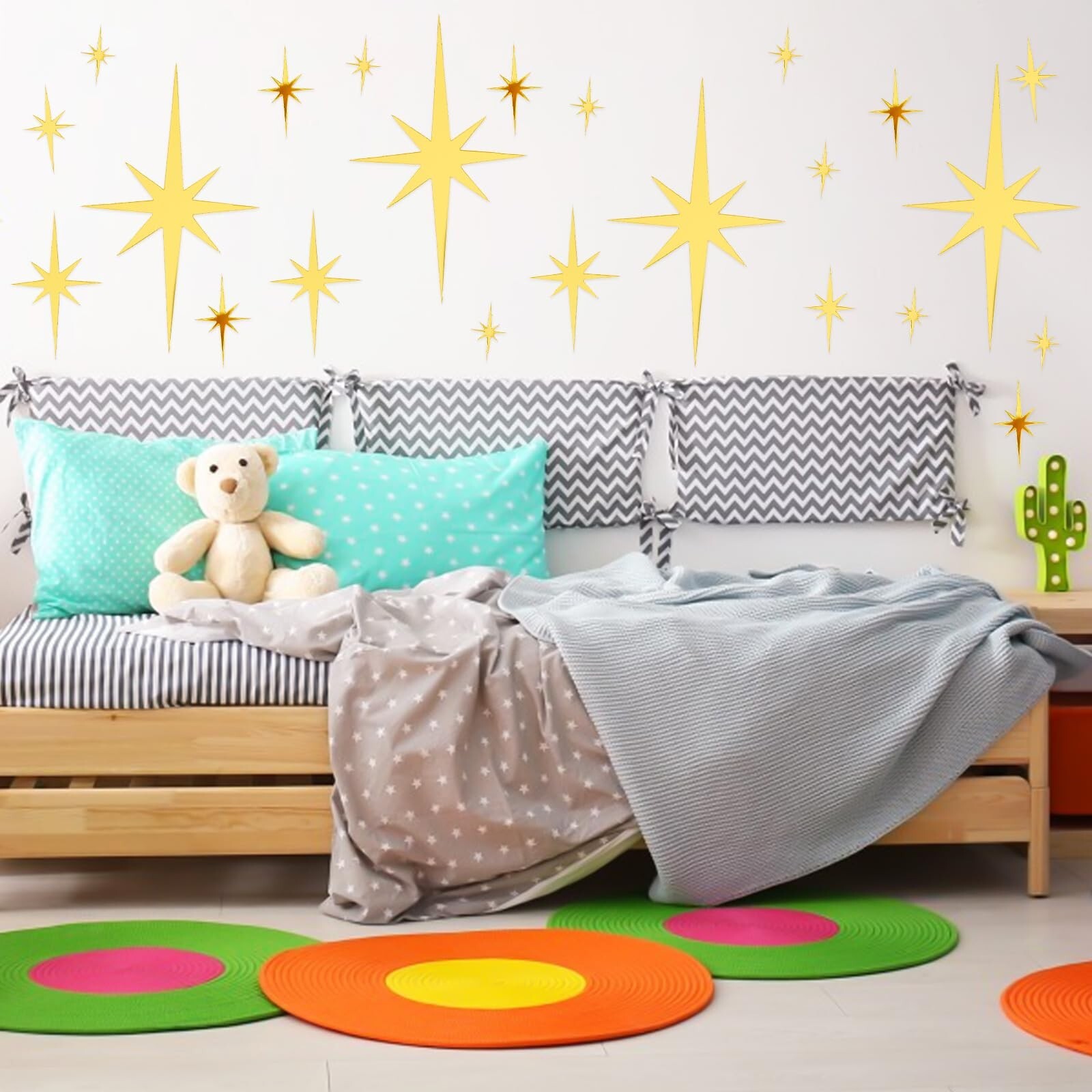 92 Pcs Gold Star Wall Decals Mirror Stickers for Walls, Removable 3D Acrylic …