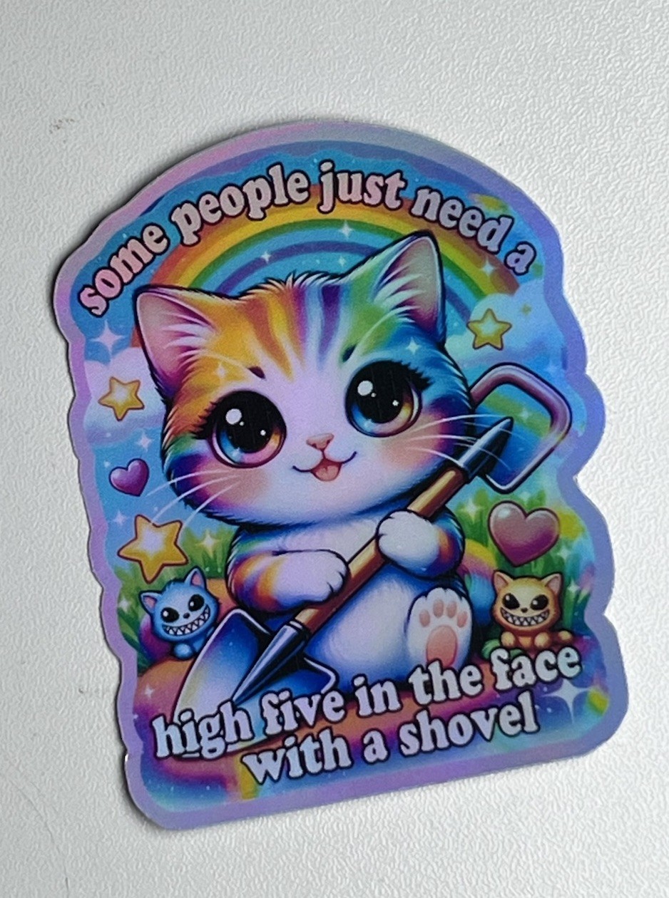 Funny Rainbow Kitten Dark Humor Waterproof Holographic 3 Inch Sticker