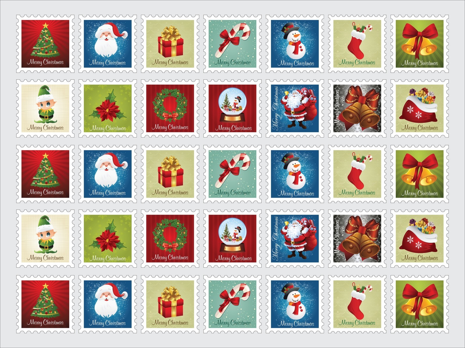Christmas Stamp Shaped Stickers / Seals Polyester #1