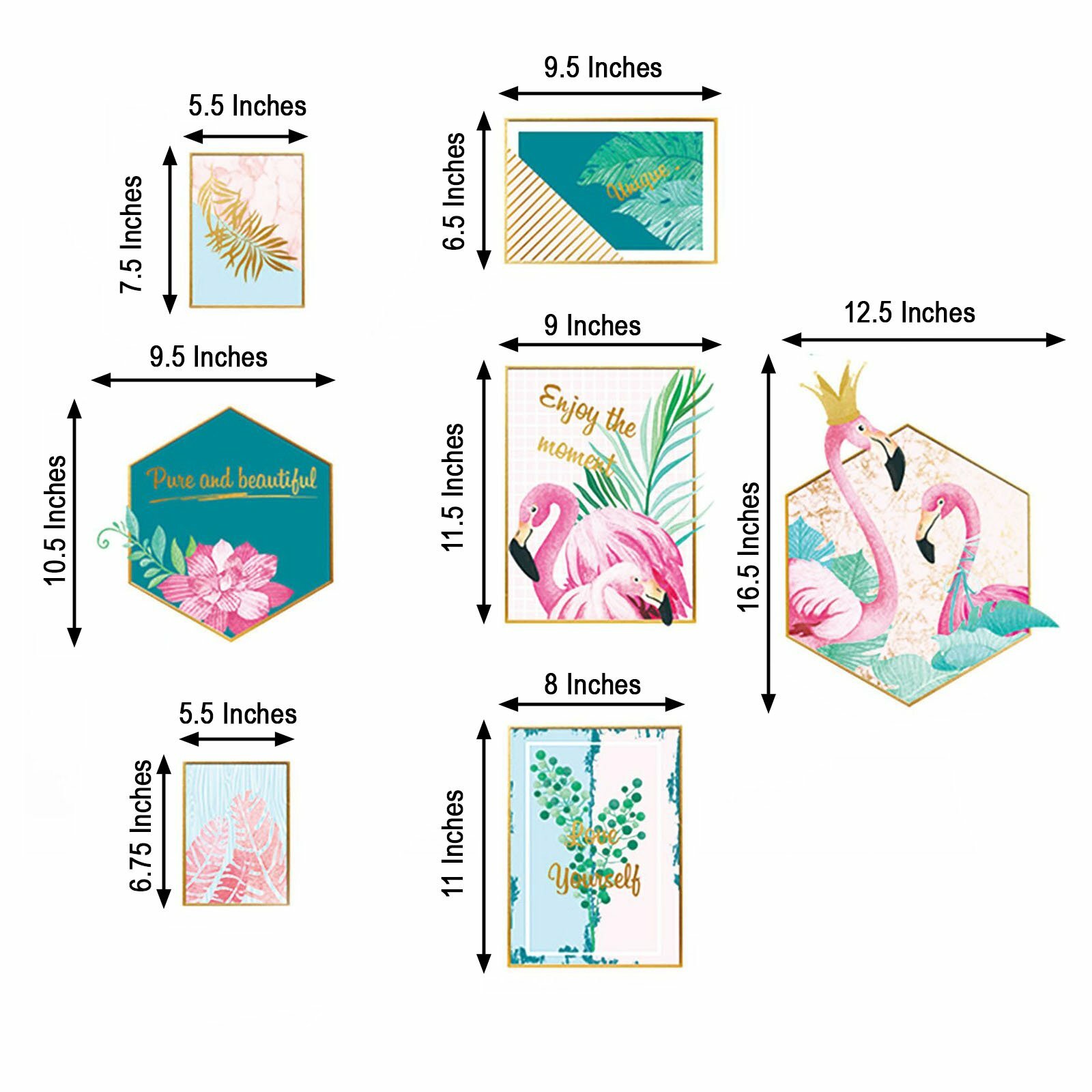 WALL STICKER Pink Green Flamingo Frame Tropical Leaves Removable PVC Living Room