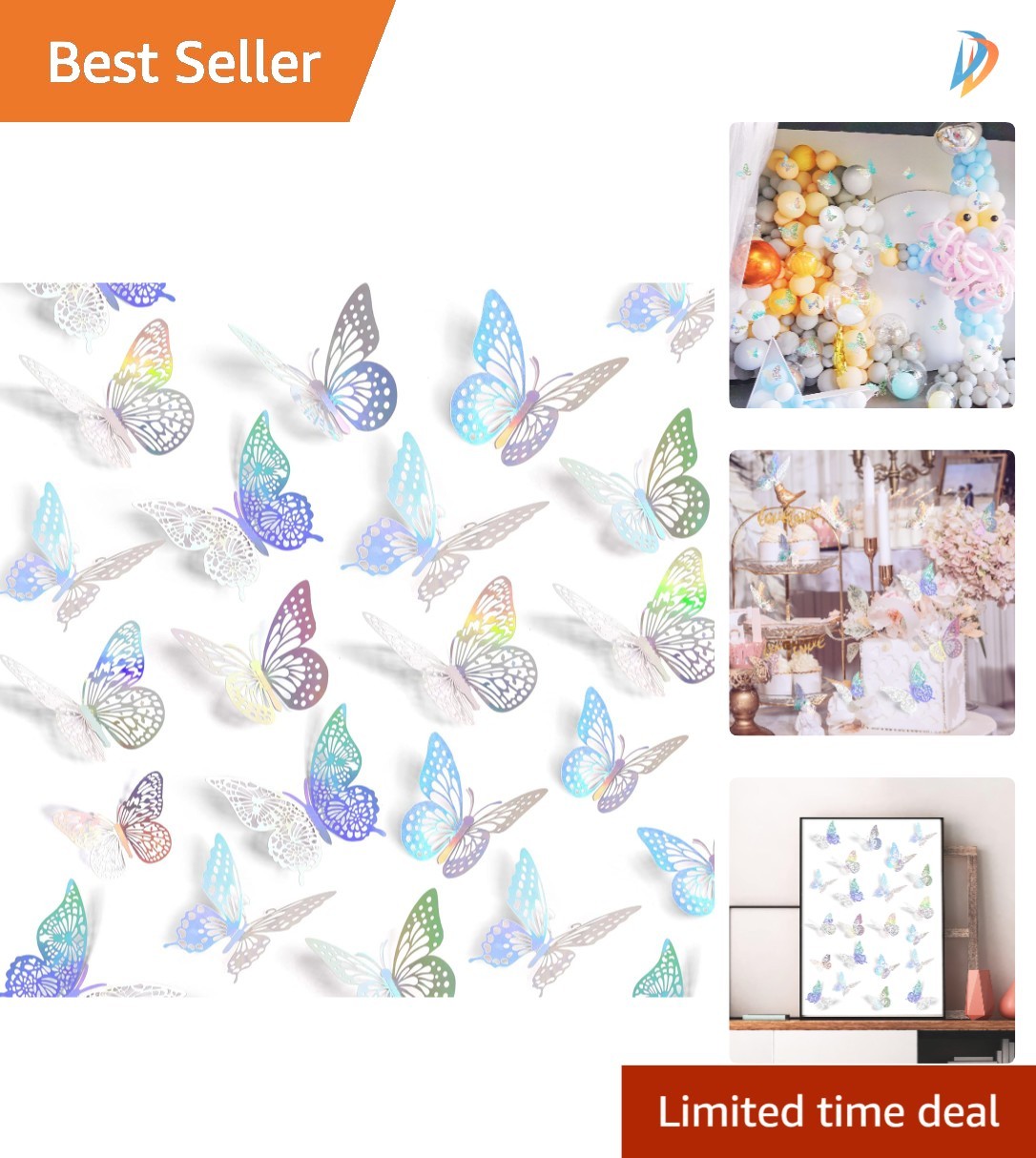 48 Pcs 3D Butterfly Wall Decor – Removable Laser Stickers in 4 Stunning Styles