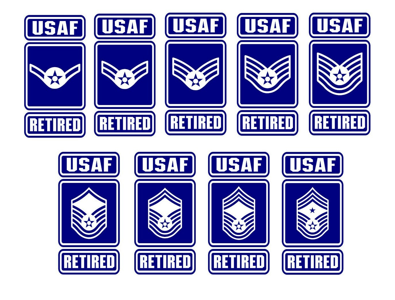 U.S Air Force Enlisted Ranks Vinyl Decal Sticker E2/E3/E4/E5/E6/E7/E8/E9 USAF