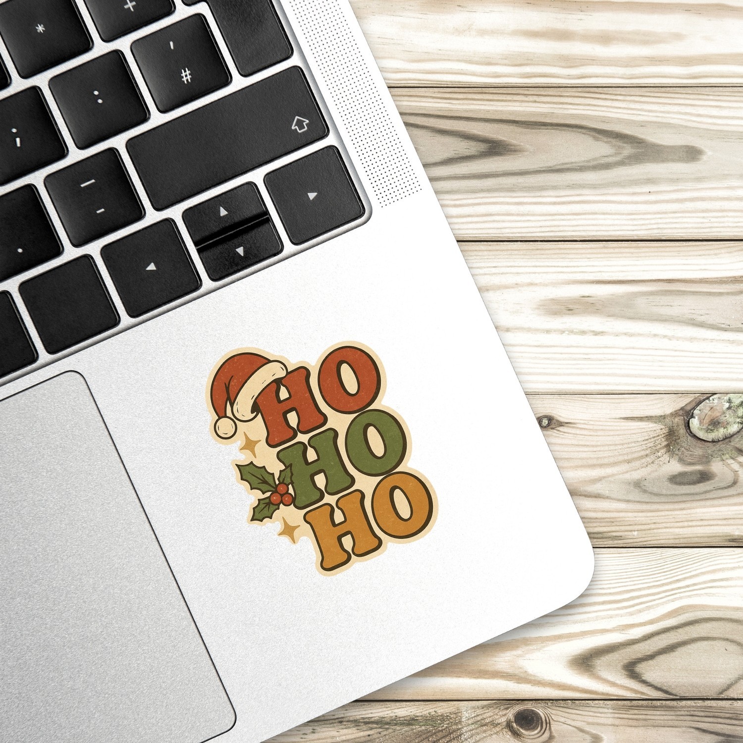 4PCS “Ho Ho Ho Christmas” Stickers – Vintage Santa Hat & Holly Berry Holiday Gif
