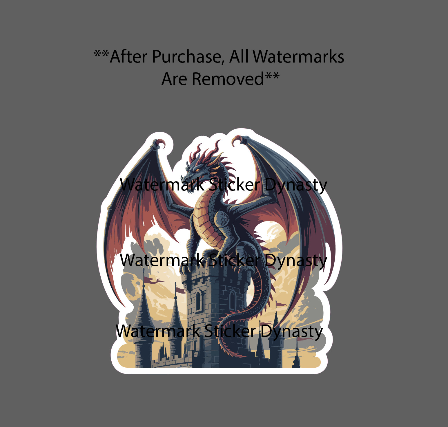 Dragon on Castle Sticker Waterproof Decal Fantasy Animal Beast Book Gift NEW