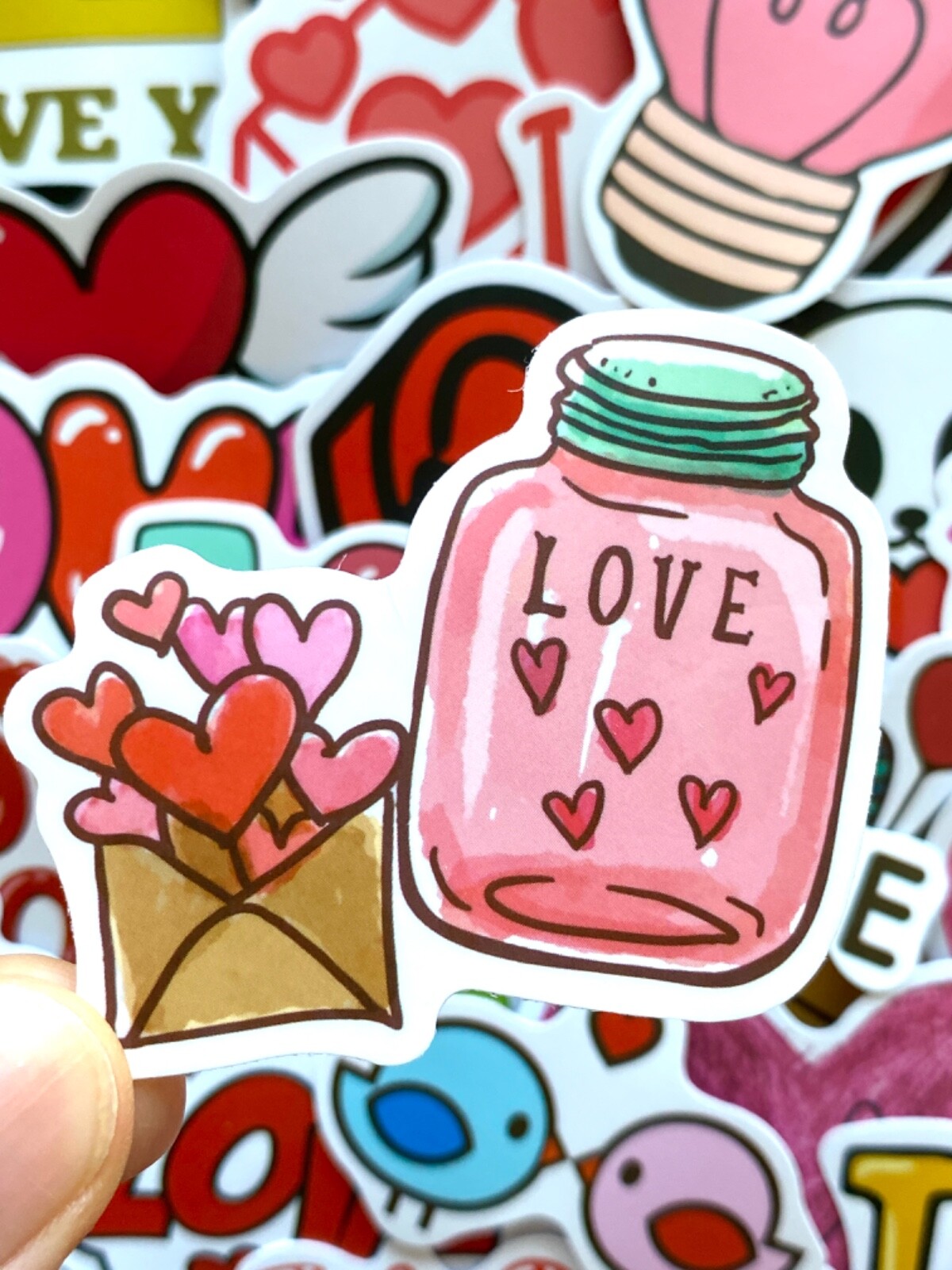 5-50 pcs Love Stickers, Valentines Cute Heart Red Water Bottle Car Laptop Decals