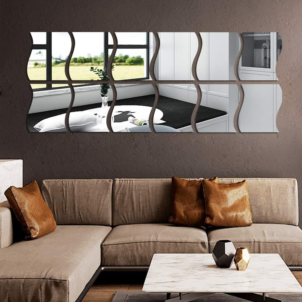 12PCS Wavy Acrylic Mirror Wall Stickers for Home Decoration