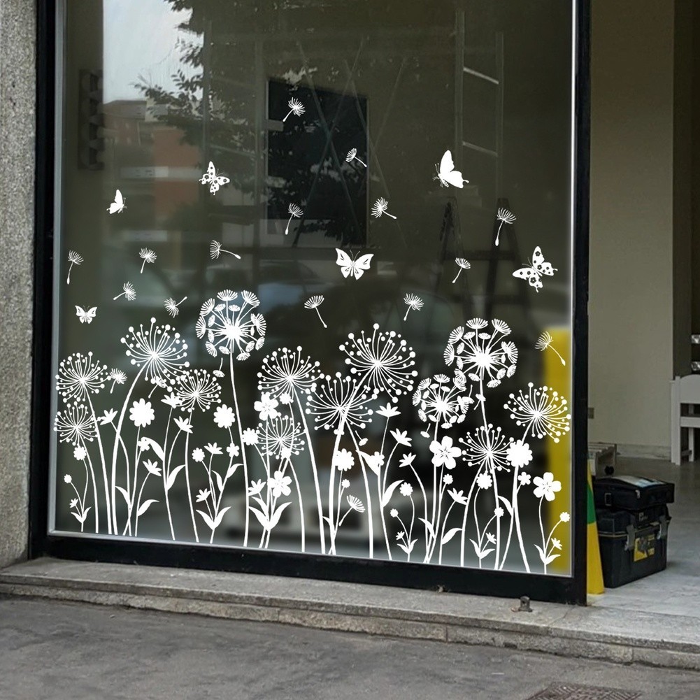 Dandelion Wall Decal White Static Cling Sticker for Windows and Glass Doors