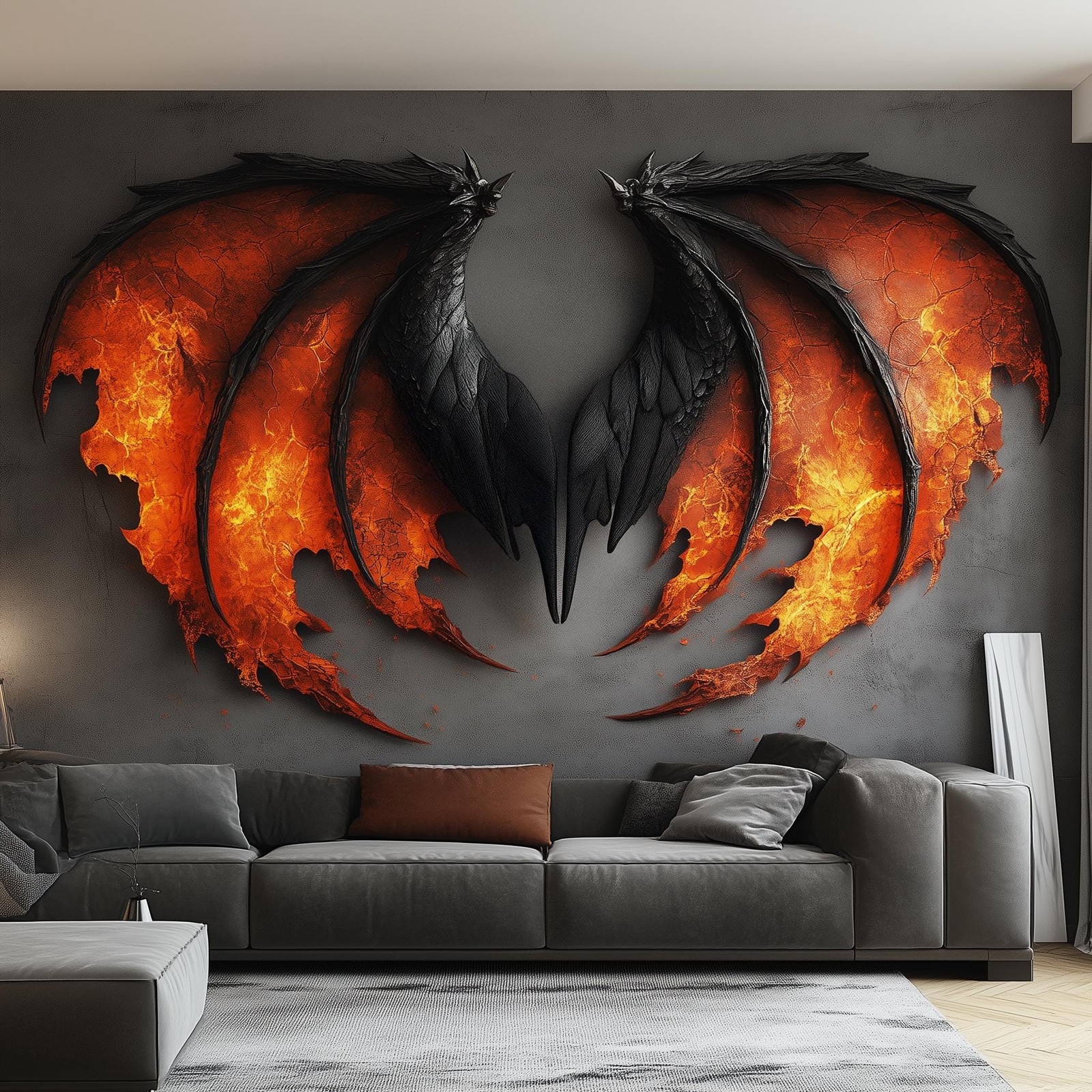 Dragon Wing Wall Mural | Fiery Fantasy Wall Art | Bold Statement Decor for