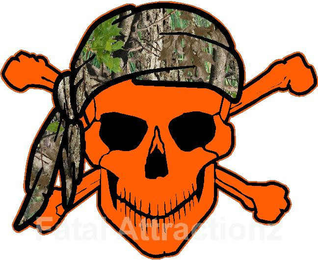 Orange Skull Crossbones Camo Bandana Vinyl Sticker Decal hunting camoflauge