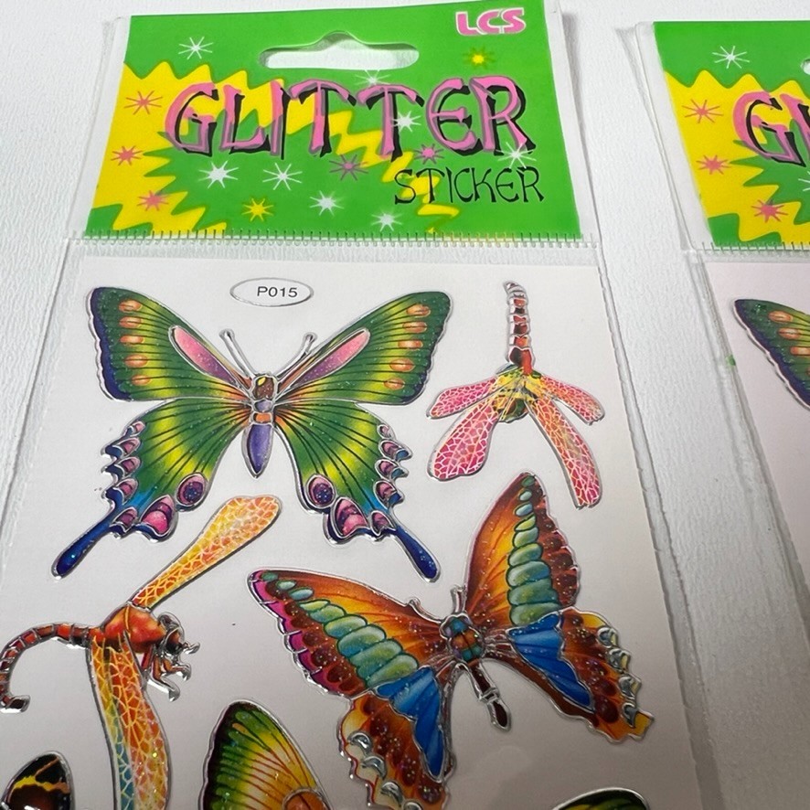 Butterfly Dragonfly Colorful Rainbow Glitter Sticker Decal LCS Lot (12x) Packs
