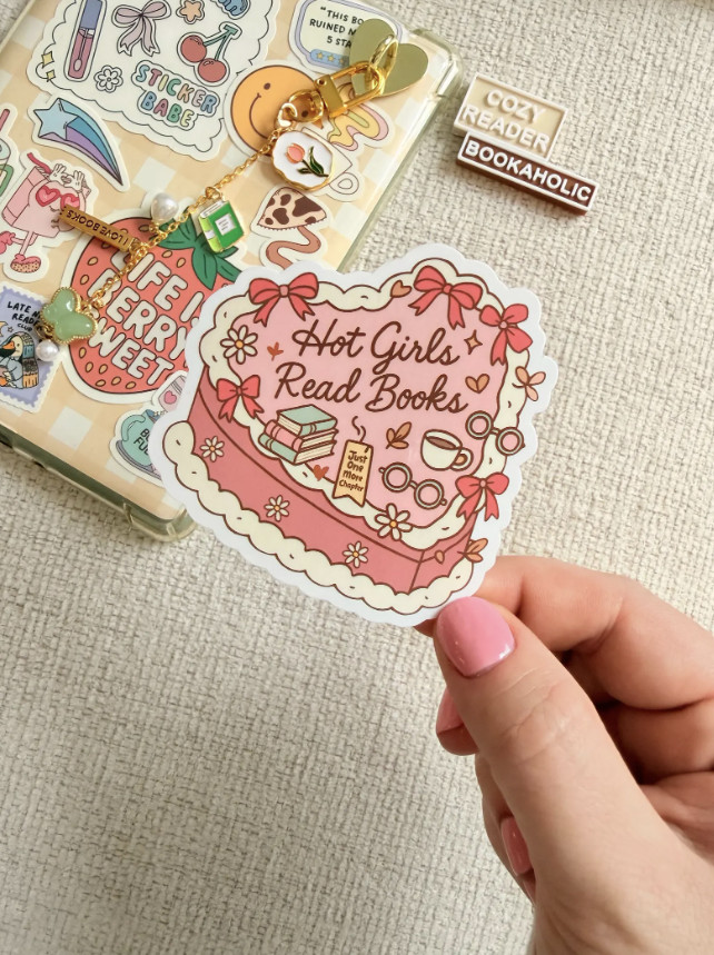 Hot Girls Read Books Cake Sticker Cute Bookish Reading Aesthetic