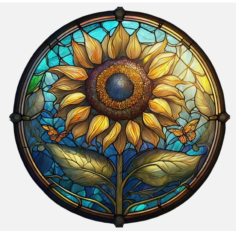 Sunflower Phone Sticker (2 Inch) Round Mosaic Style Vivid Colorful