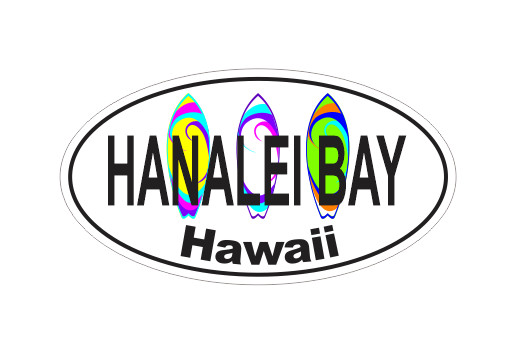 Hanalei Bay Hawaii Oval Bumper Sticker or Helmet Sticker D1347 Surf Surfing