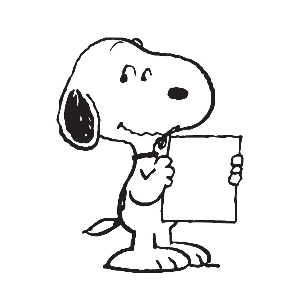 Peanuts cute sticker of Snoopy holding a white sign 4.5"H x 3"W