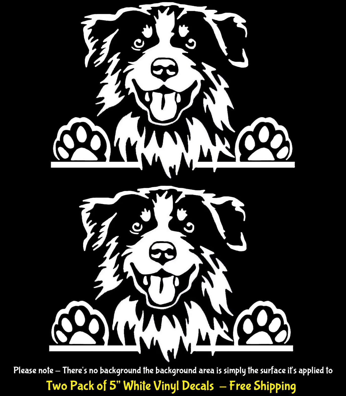 Australian Shepherd Dog Two PK 5" White Vinyl Decal Car Windows Any Flat Surface