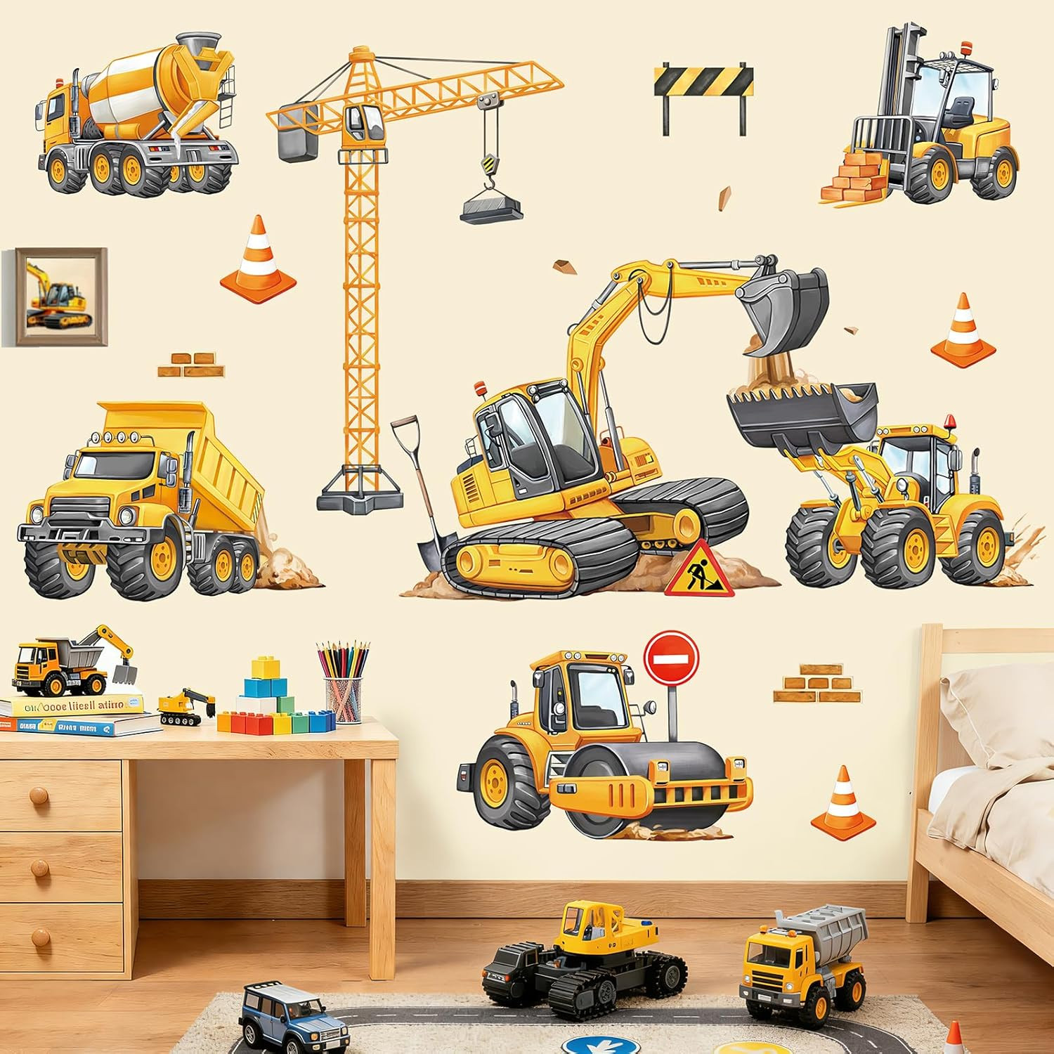 Construction Vehicles Excavator Wall Decals Engineering Car Tractor Crane Wall S