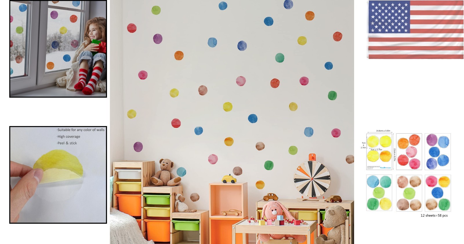 Vibrant Polka Dot Wall Decals – 12 Sheets of Colorful Watercolor Stickers