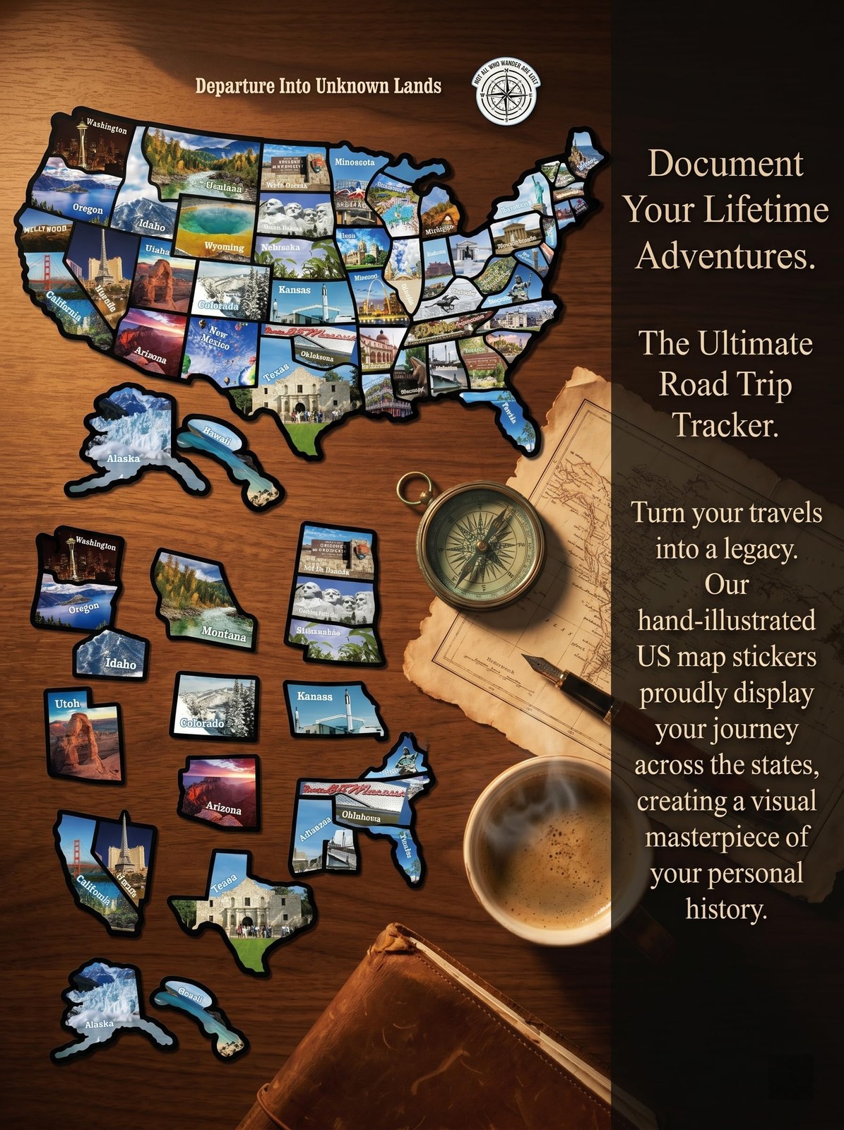 RV Map of States Sticker Visited Track Your Travel | 11×17" RV Map Decals for
