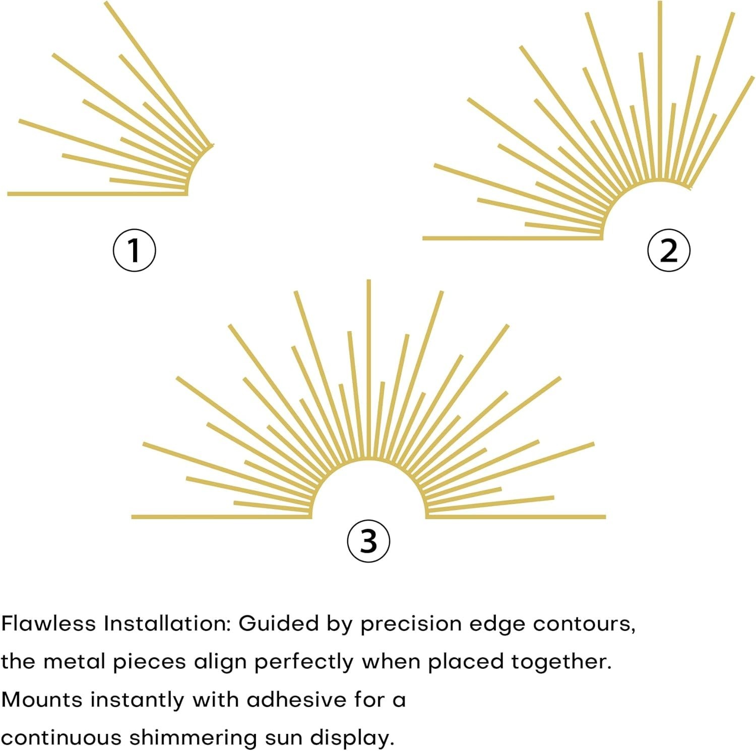 Radiant Gold Sun Wall Art 31.5"x15.7" – Lightweight & Easy Adhesive Installation