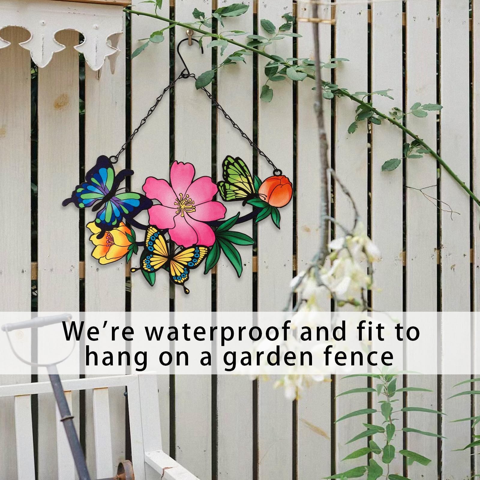 Metal Butterfly and Flower Wall Art Decor for Your Patio, Garden, Fence Art D…