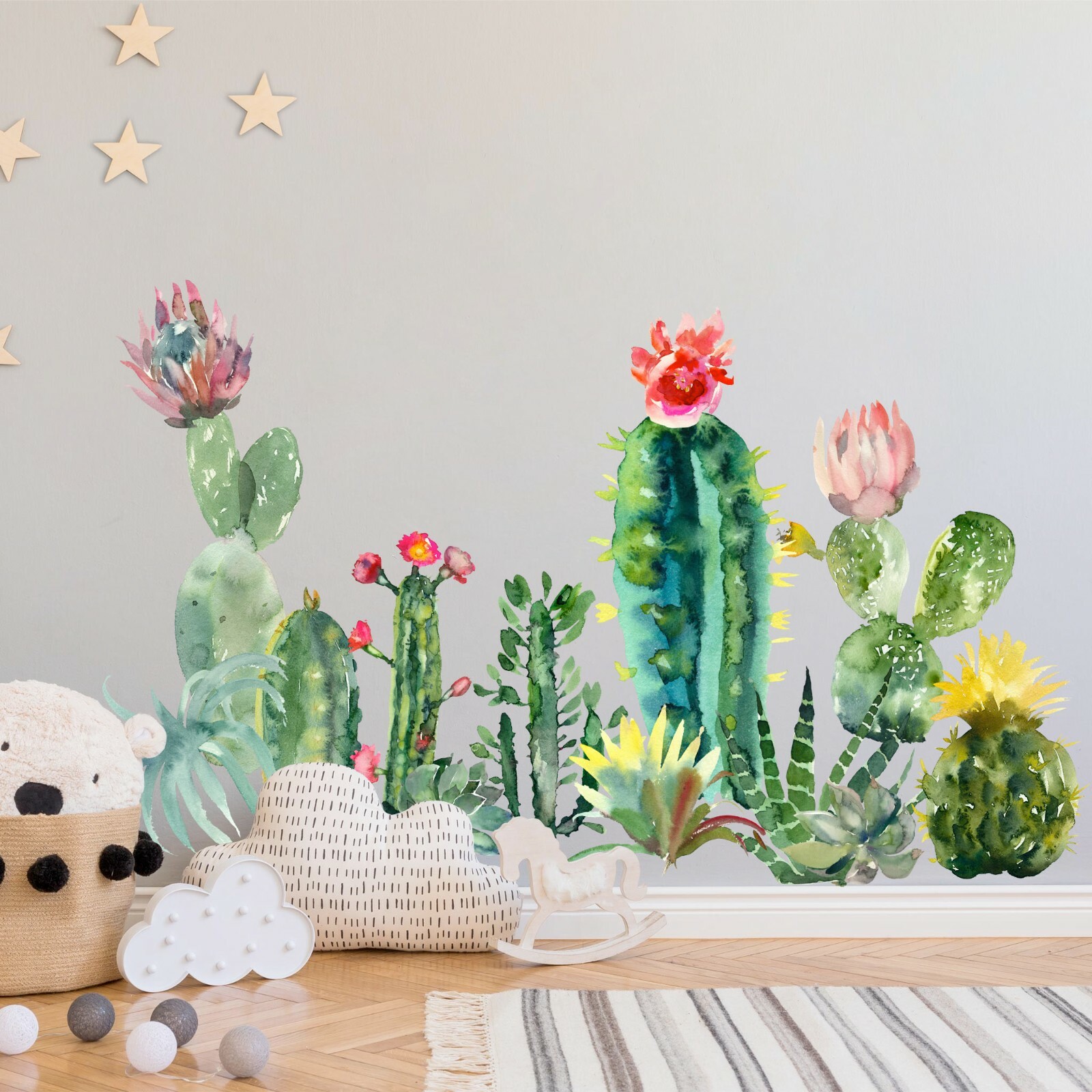 Cactus Succulent Plants Wall Fabric Decal Set Sticker Room Gift Decor