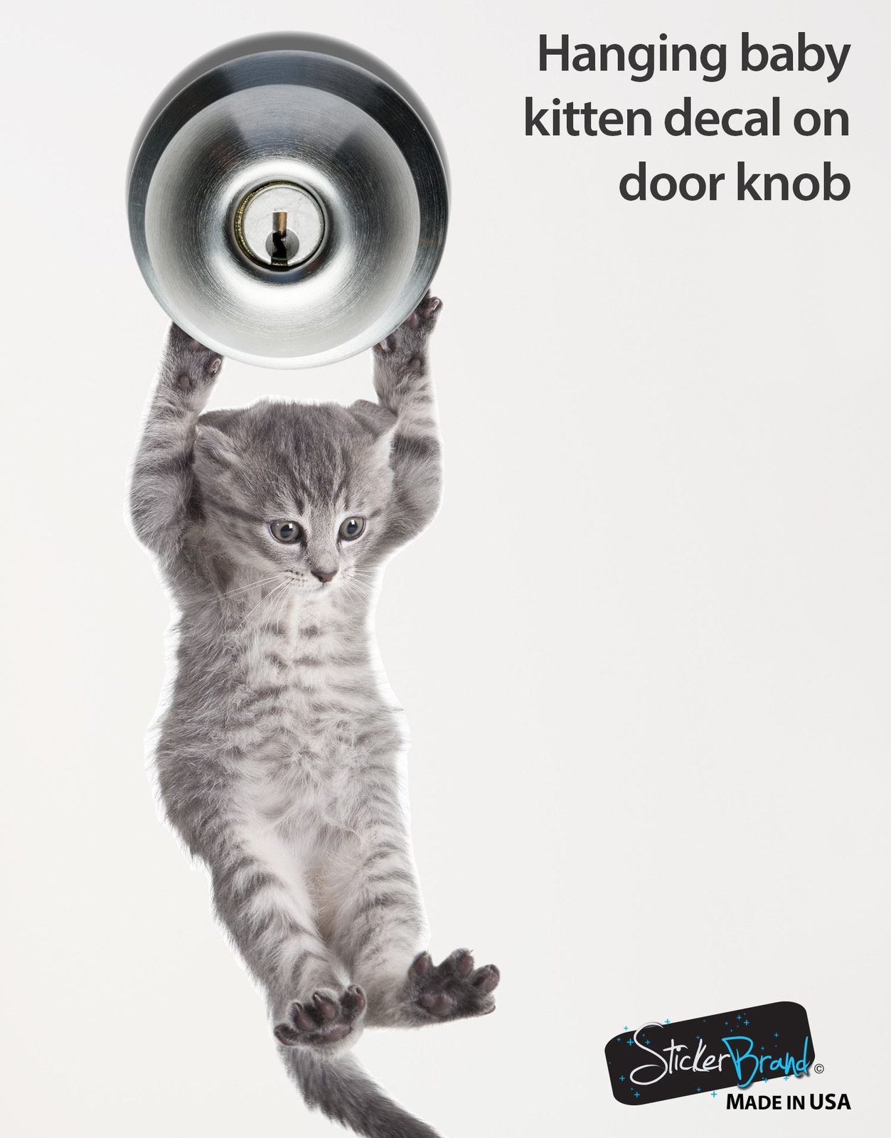 Cute baby hanging kitten door decal sticker #6067