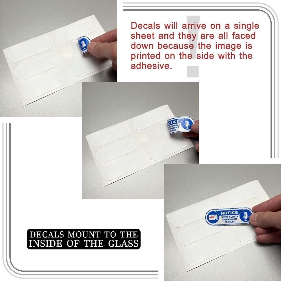 Camera in Car Recording Video 6-Pack INSIDE MOUNT Decals Blue White 3.0" x 1.0"