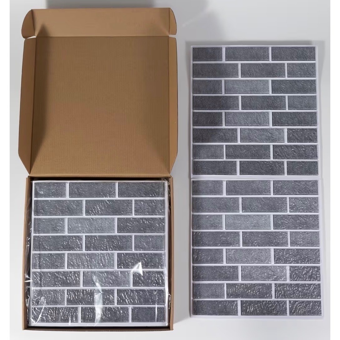 10 Pack Gray 3D Faux Brick Wall Panels Peel & Stick Waterproof Foam Tiles 9.7sf