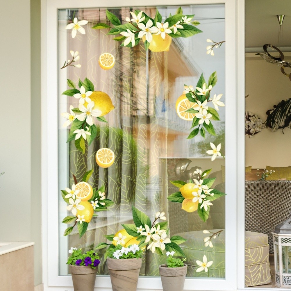 Modern Lemon Floral Static Cling Decal 11.81 x 23.62 in for Kitchen Living Room