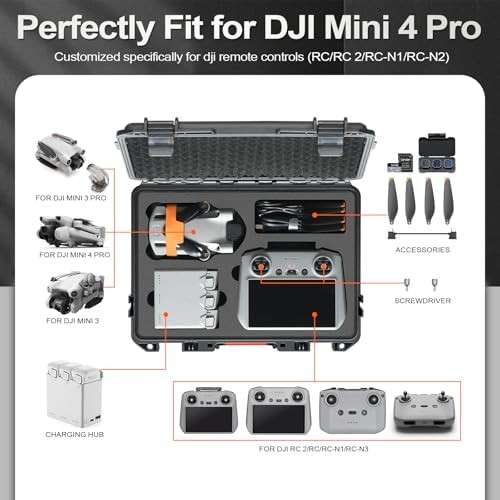 Hard Case for DJI Mini 4 Pro: Waterproof Hard Shell with Foam for DJI Drone Mini