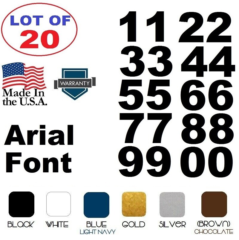 Lot of 20 White,Black Vinyl Street Address,Mailbox Number Decal Stickers ARIAL