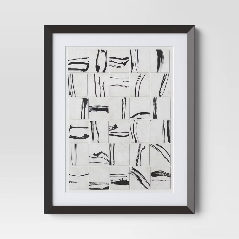 (Set of 2) 16"x20" Patterned Lines Abstract Framed Arts Black – Threshold