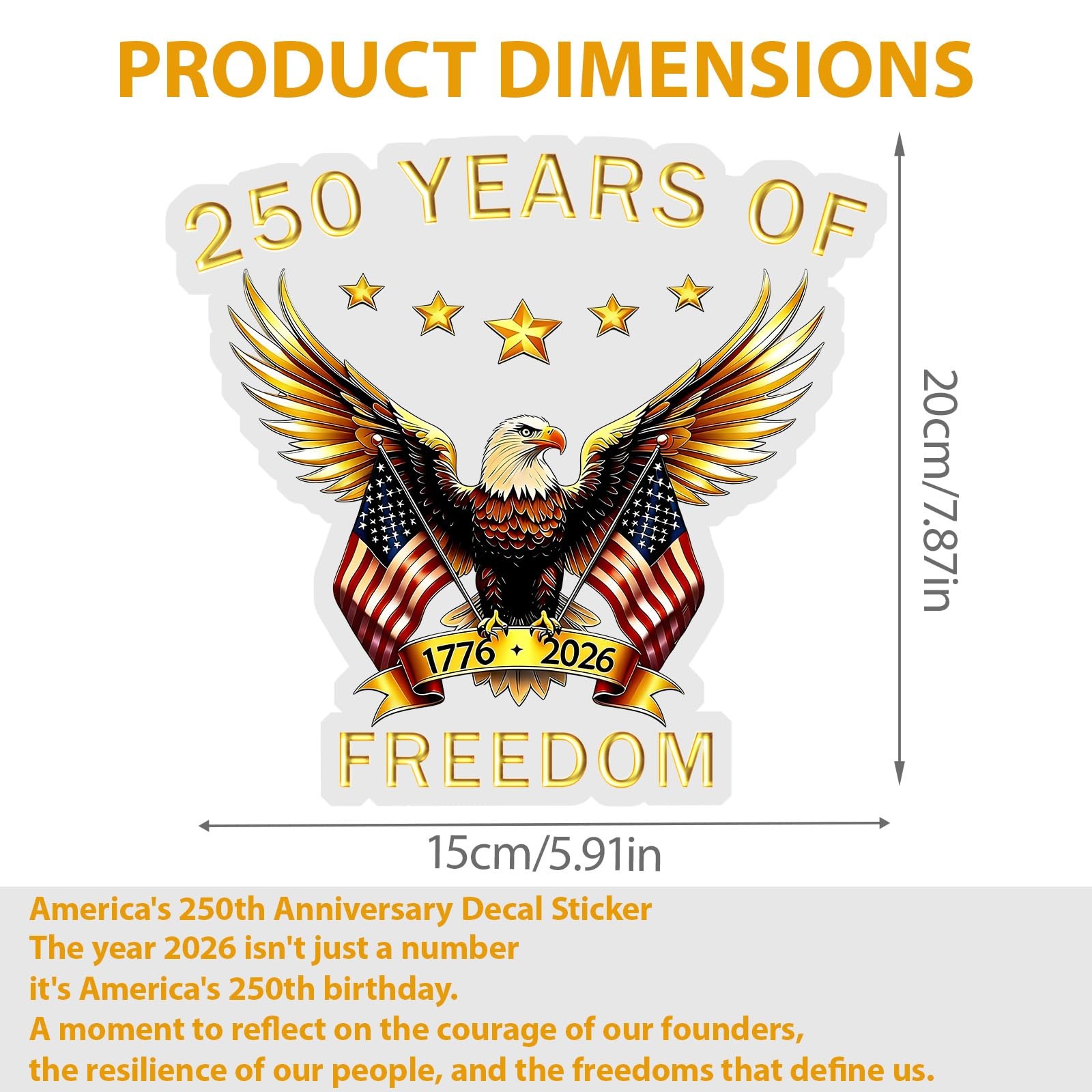 250th Anniversary of America Merchandise Car Window Decal Sticker 2 Pack, 177…