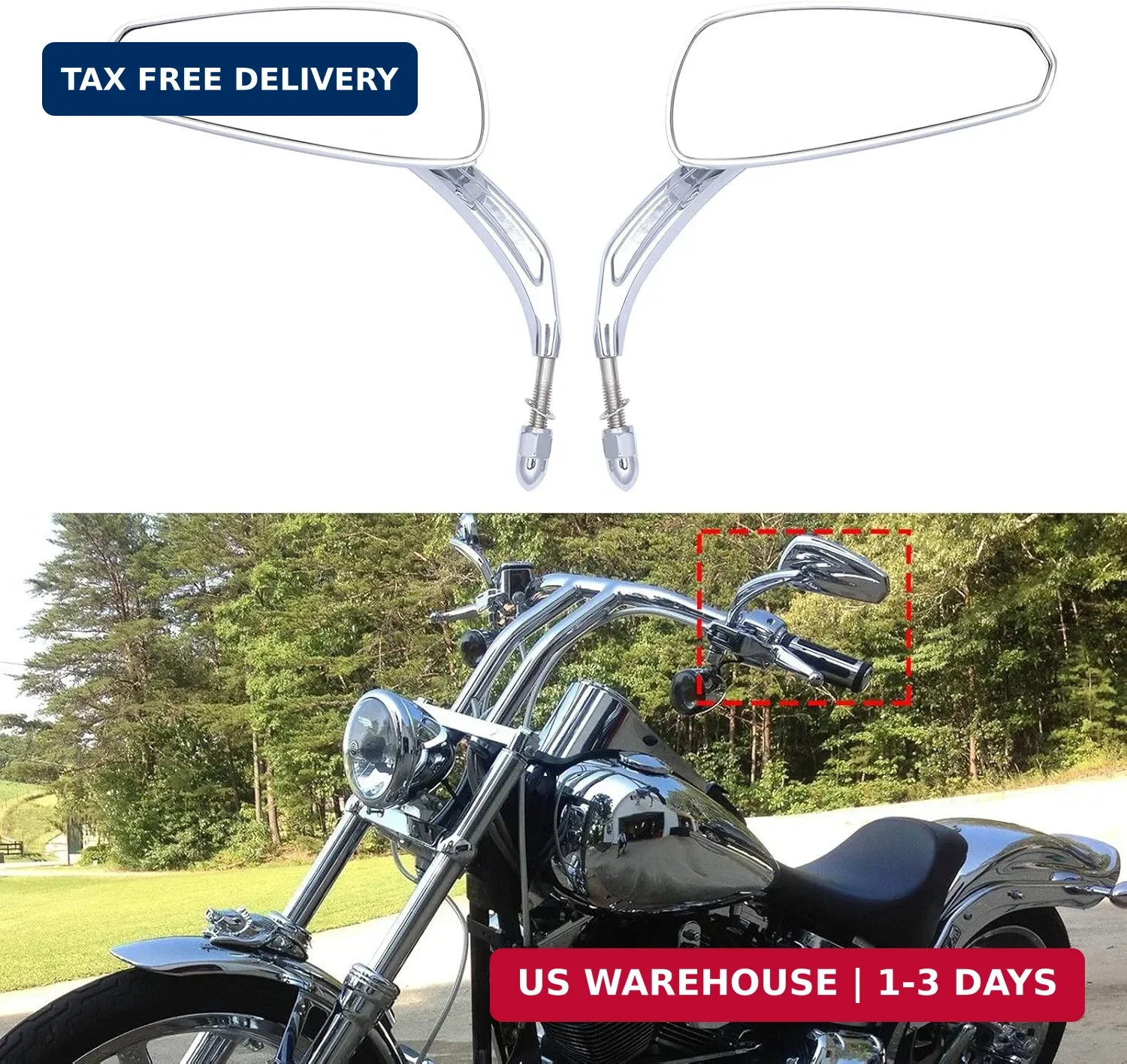 Chrome Motorcycle Side Mirror for Road King Street Electra Glide Road Glide Dyna