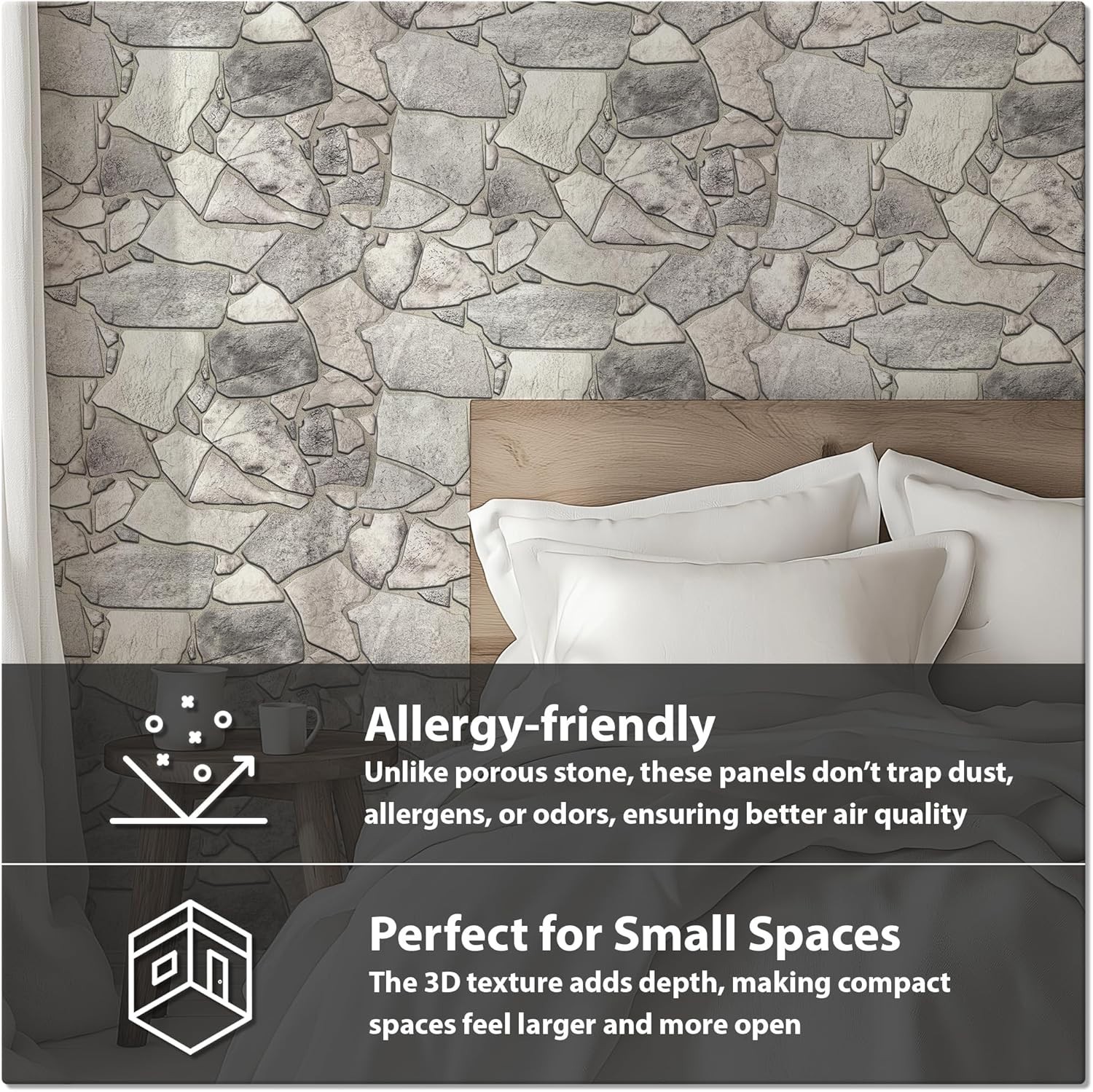 CONCORD WALLCOVERINGS ™ Retro-Art 3D Faux Stone Wall Panels, Pack of 10, B