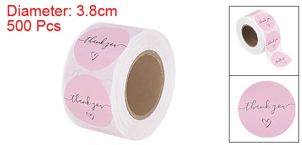 500 Pcs Thank You Stickers, 1.5" Self Adhesive Round Pink Style Q