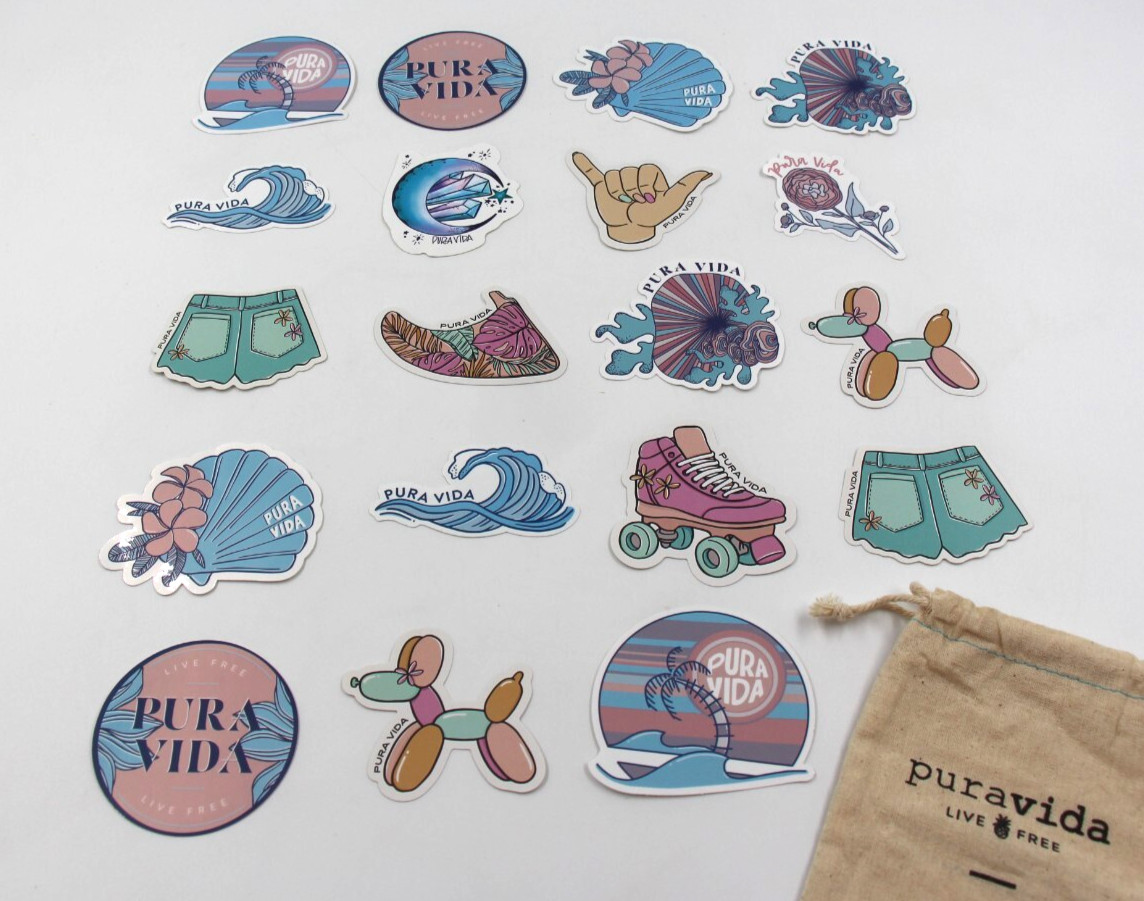 Pura Vida Sticker Lot Of 19 Logo Summer Beach Island Themed Floral Balloon Dog