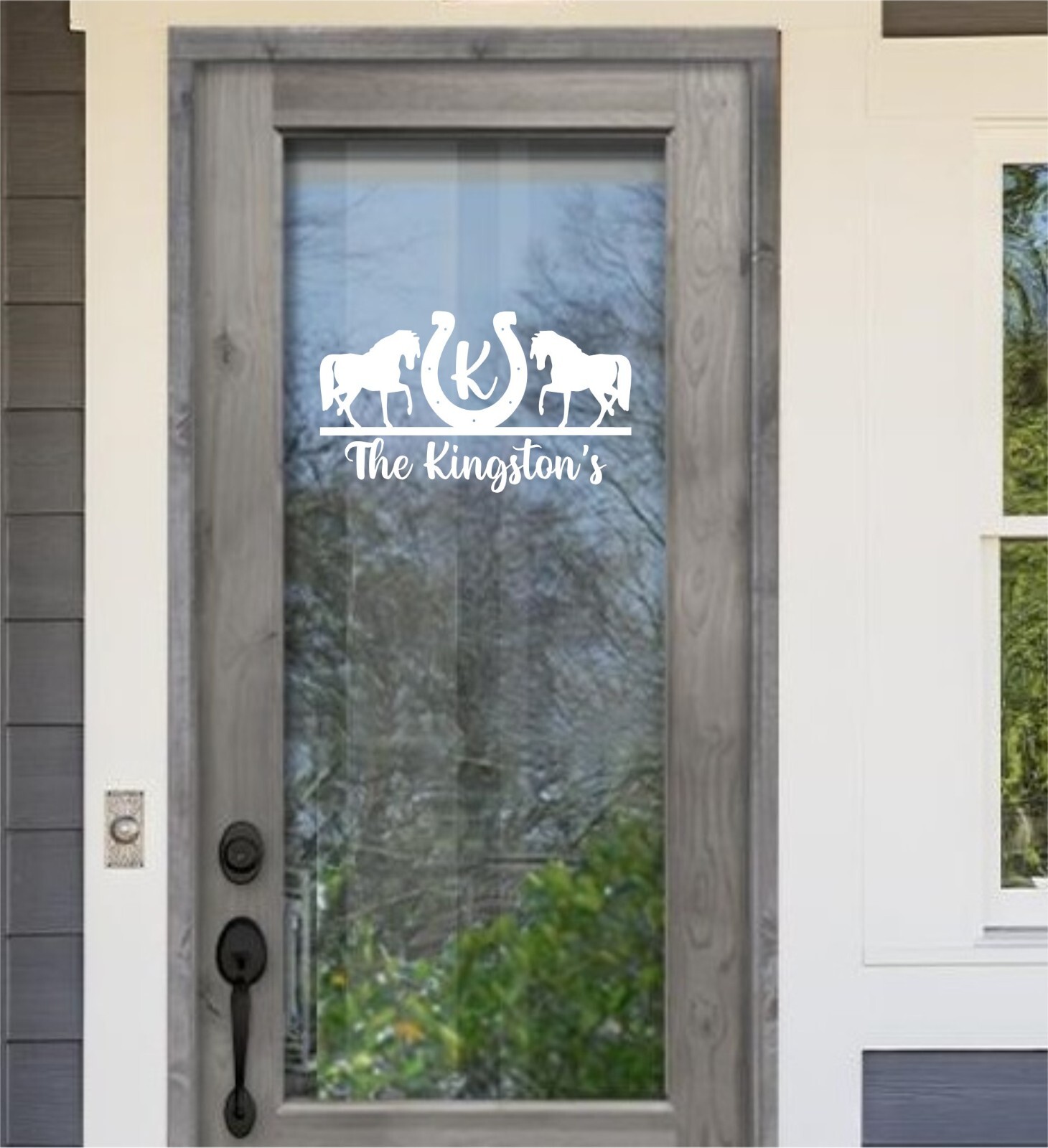 Horses and Horse Shoe Front Door Vinyl Decal Personalized with Name-Custom Made
