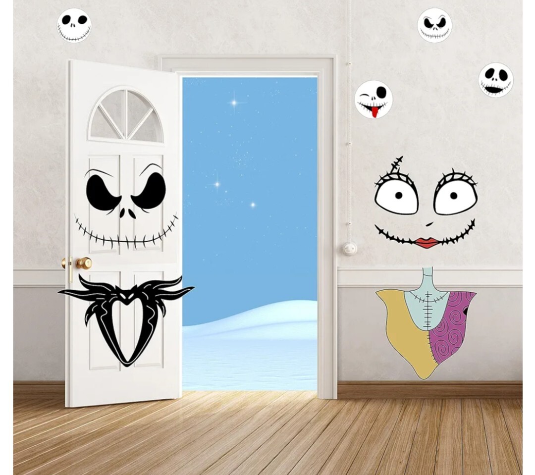 4 Sheets Halloween Door Stickers Decor Halloween Jack Skellington Door..LOWEST $