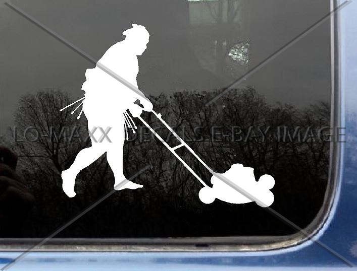 Sumo Wrestler Cutting Grass Lawn Maintenance Weekend Warrior Die Cut Vinyl Decal