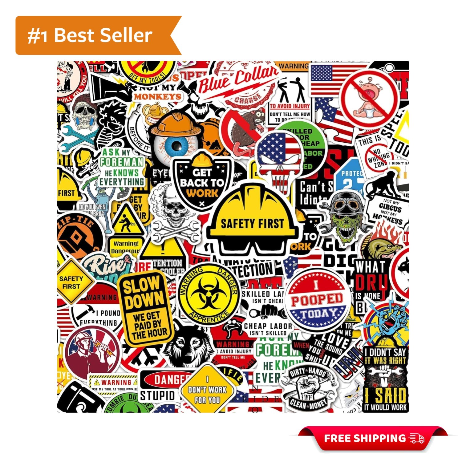 Blue Collar Funny Stickers – 100 Waterproof Hard Hat Creative Pack for Adults