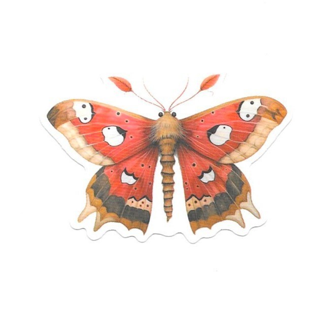 Crimson Peacock Butterfly Vinyl Sticker Vintage Red Insect Journal Laptop Art