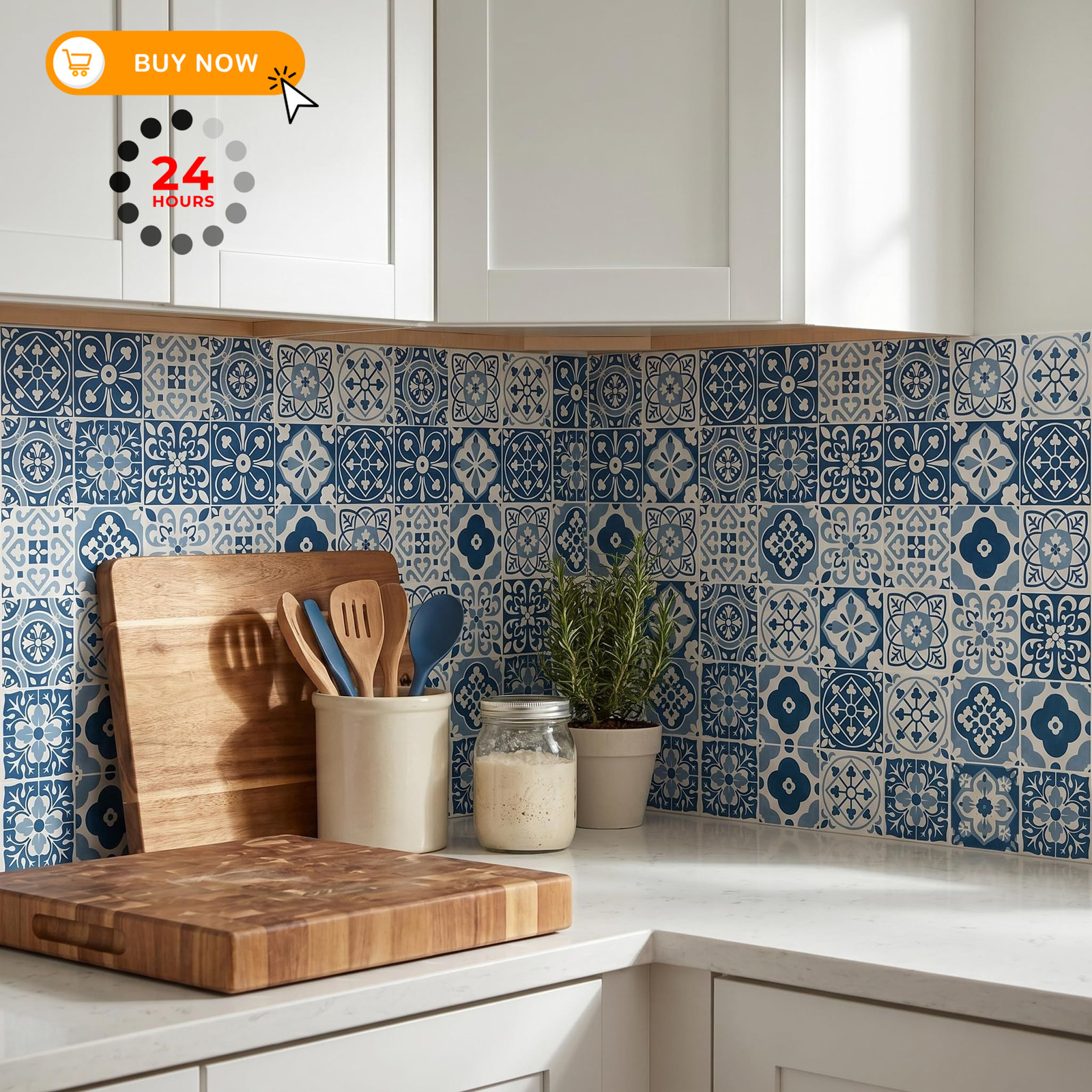 MEIHEA 30 Pack Blue and White Peel Stick Backsplash, 4×4 inches, Red