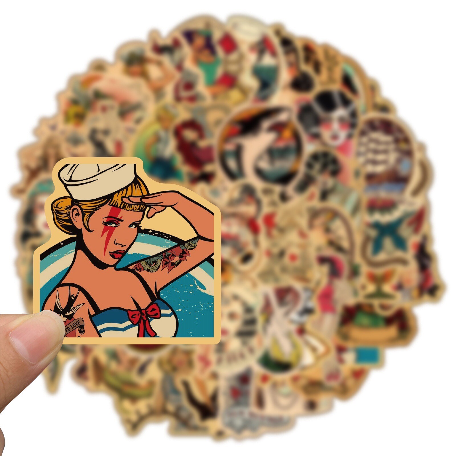 100 PCS Retro Tattoo Pinup Girl Stickers Sexy Decals Laptop Hydro Free Shipping!