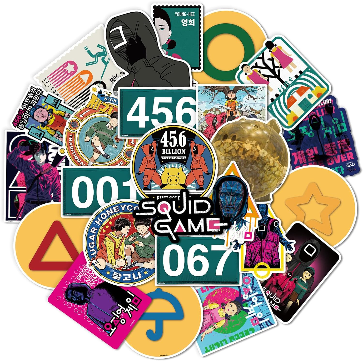 25-Piece Korean Survival Game Inspired Visual Elements Sticker Pack – Assorted M