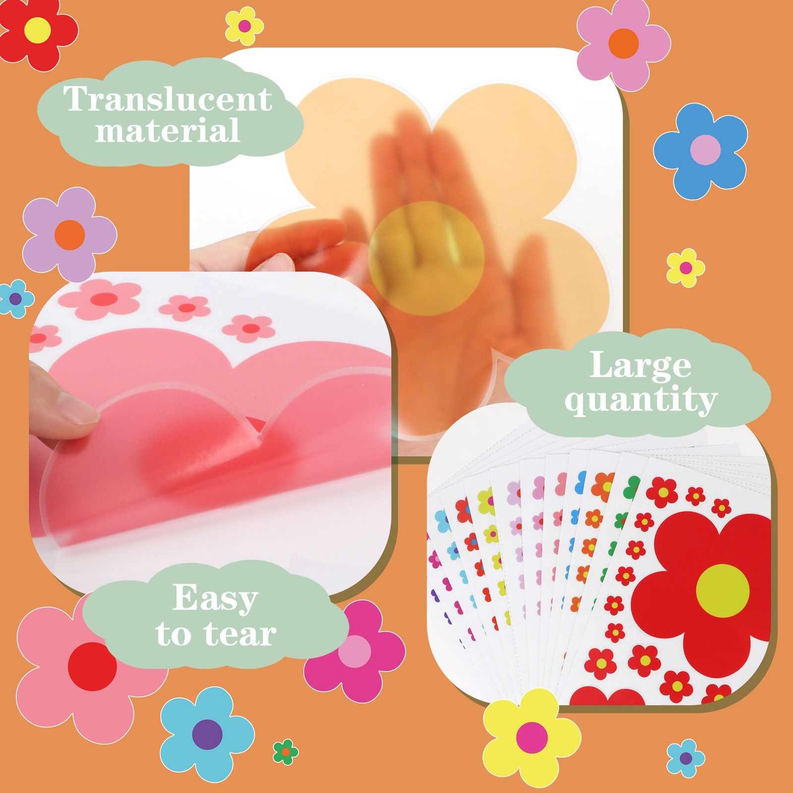 12 Sheets Flower Wall Decals Cute Colorful Floral Wall Stickers Vinyl Peel an…