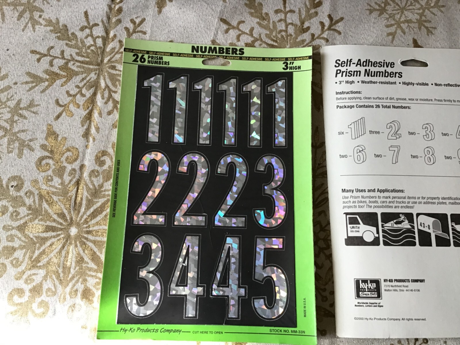 LOT OF 3 Hy-Ko Products Self Stick Adhesive Prism Numbers 3" White and Black