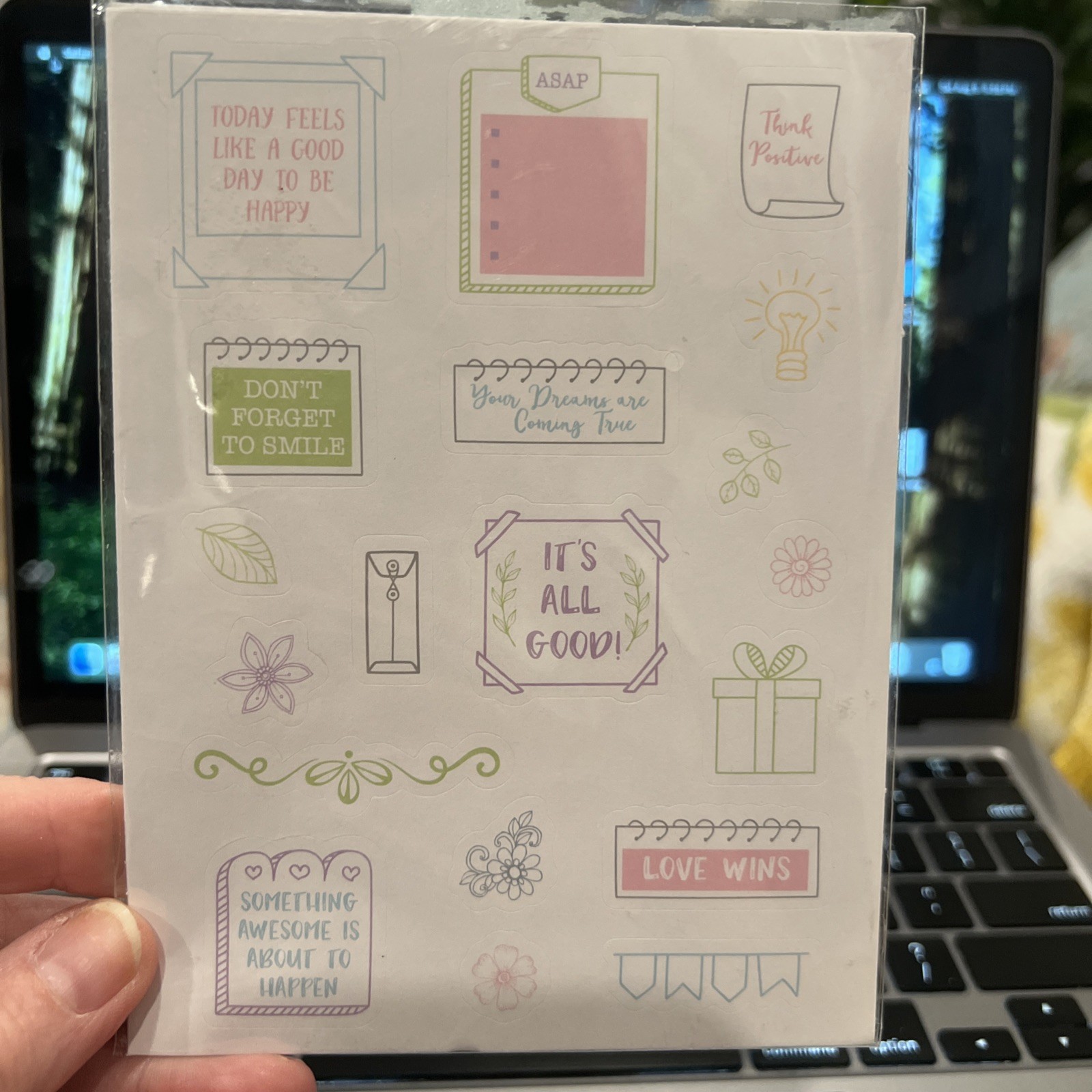 Pen and Gear Stickers 4 Sheets Think Positive Inspirational Note Smile Love Wins
