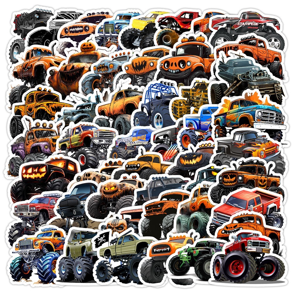 50 Pcs Stickers Monster Truck Cars Fridge Luggage Skateboard Phone Laptop Vinyl