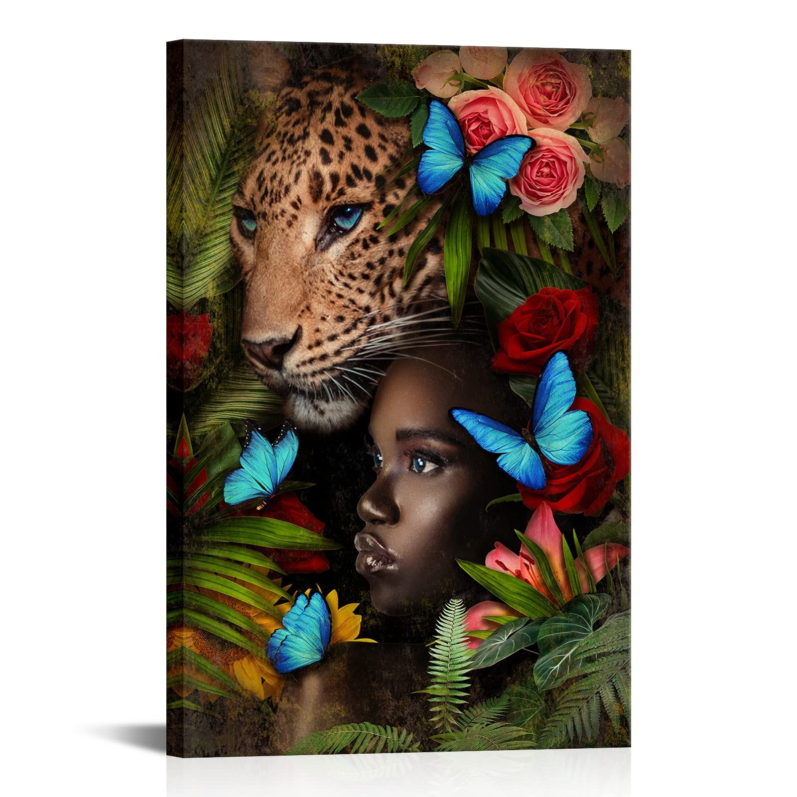 Conipit Jungle Pictures Wall Art Leopard Safari Animal Canvas Black Girl Artw…
